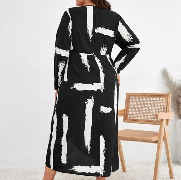 SHEIN Black and White Wrap Sundress FREE NECKLACE!! - Picture 2 of 5